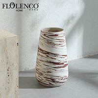 Flolenco Art Decor Keramische Vaas Grote Ronde Cilinder Wit Bruin Bloemvaas Tafelblad Vloer Decoratieve Vazen