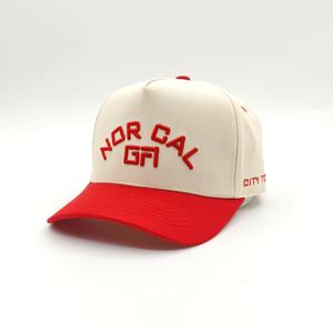 หมวกแก๊ปปักโลโก้สั่งทำขายส่ง หมวกแฟชั่น 5 แฉก สองสี ปีกโค้ง ทรง Trucker ลาย Dobby Argyle ลายผลไม้ - Product Image 1