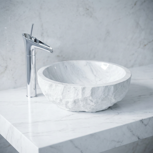 Vasque de salle de bain en marbre blanc de conception moderne, hautement écologique, finition brossée, lavabo de luxe fait main pour comptoir - Product Image 2