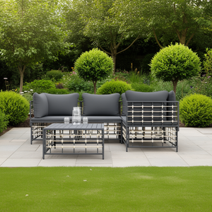 Ensemble de salon de jardin modulaire en polyrotin anthracite 4 places, mobilier d'extérieur au design contemporain avec structure en métal - Product Image 2