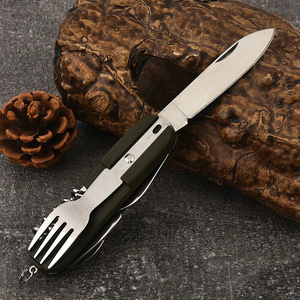 ชุดช้อนส้อมมีดสแตนเลสอเนกประสงค์พับได้สำหรับกิจกรรมกลางแจ้ง ชุดอุปกรณ์รับประทานอาหารสำหรับเอาตัวรอดในป่า - Product Image 4