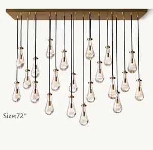 Factory price customizable Rain rectangle chandelier 72'' luxury vintage brass American kitchen dinning rain drop chandeliers