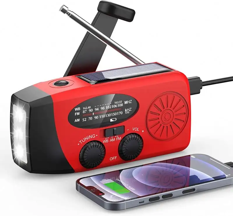 Emergency Portable Radio AM/FM Hand-Crank Radio with Bright Flashlight SOS Alarm Power Bank FM Radio