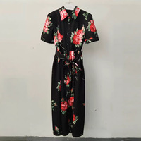 Robe d'été élégante vintage pour femme, imprimé rétro, col rabattu, taille à cordon, manches courtes à volants