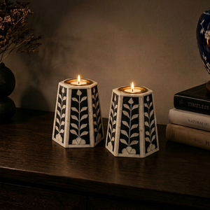 Portavelas/Soporte para Bakhoor con Incrustaciones de Hueso Artesanal – Adorno Decorativo Hecho a Mano, Elegante Set de Regalo. Artesanías Naturales - Product Image 1