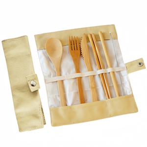 Ensemble de <span class=keywords><strong>couverts</strong></span> portables en bambou écologique personnalisé, couteau, fourchette, cuillère, <span class=keywords><strong>6</strong></span> pièces, <span class=keywords><strong>couverts</strong></span> de voyage avec sac en tissu pour le camping, événement, cadeau - Product Image 1