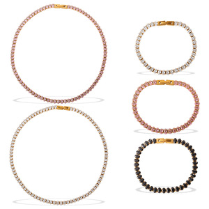 Zircon Encrusted Necklace And <b>Bracelet</b> <b>Set</b> Multi Color Full Diamond Jewelry For Women Party Fashion Light Luxury Zinc Alloy - Product Image 5