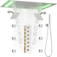 Système de douche thermostatique Homedec avec jet pluie et cascade, douchette à main 2-en-1, 6 jets latéraux, finition nickel brossé