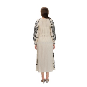 Robe longue décontractée en lin brodé de fleurs pour femme, nouvelle mode, taille naturelle, 100 % lin lavable - Product Image 4