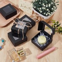 Cajas de Papel Cuadradas con Ventana Transparente, Caja de Embalaje de Papel Negro de 3x3x1.2 Pulgadas, Caja de Regalo Plegable para Fiestas de Cumpleaños y Bodas