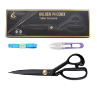 Ciseaux de couture Golden Phoenix 10 pouces entièrement noirs, règle et coupe-fil, kit de ciseaux à tissu, ensemble de ciseaux de tailleur