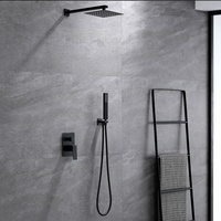 Pommeau de douche à main noir mat, système de douche mural à effet de pluie avec mélangeur d'eau froide et chaude