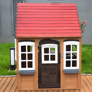 Casa de Juegos de Madera para Niños con Techo Rojo, Jardineras, Puerta Marrón Oscura y Ventana de Dos Hojas - Cabaña de Juegos para Exteriores Resistente a la Intemperie - Product Image 4