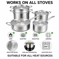 Ensemble d'ustensiles de cuisson en acier inoxydable SUS304 sain et non revêtu, casseroles et poêles empilables avec poignée amovible, vente en gros fabricant