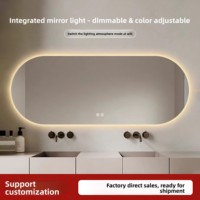Miroir intelligent de salle de bain à écran tactile, anti-buée, mural, avec éclairage LED, ovale, lumineux, style nordique, verres en verre