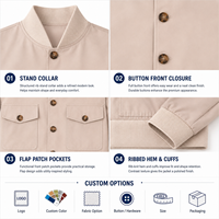 Blouson Bomber Homme en Nylon à Boutons, Poches Plaquées et Bordures en Tricot Côtelé, Marque Privée