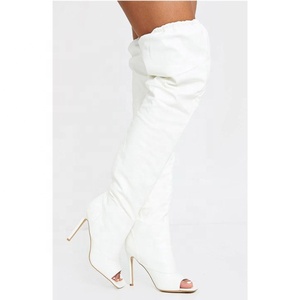 Nouvelles Arrivées Bottes Hautes Femme à Bout Carré Ouvert, Bottes Cuissardes à Enfiler pour Femme Grande Taille 43, Bottines Longues à Talon Fin - Product Image 4