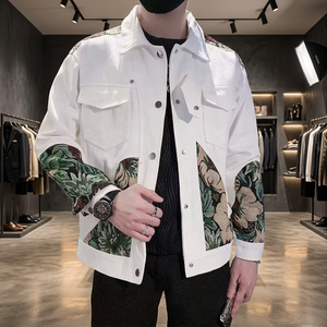 เสื้อแจ็คเก็ตบอมเบอร์ผู้ชายแฟชั่นใหม่สไตล์ลำลองสำหรับฤดูใบไม้ผลิและฤดูใบไม้ร่วง ปกคอพับ ผ้าโพลีเอสเตอร์หนา แขนยาว ปักลาย ดีไซน์เกาหลีสุดเทรนด์ - Product Image 3