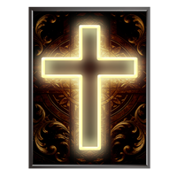 Lumière LED en forme de croix de Jésus de style religieux personnalisée, peinture à l'huile décorative en relief 3D, ornement suspendu au néon pour les murs d'entrée de la maison