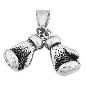 Pendentif Gants de Boxe Vintage, Breloque en Acier Titane Plaqué Argent Antique, Collier Long Chaîne Cool Hiphop, Bijoux Sport et Fitness - Product Image 1