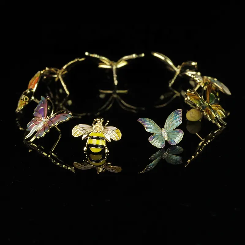 Vintage tasarımcı lüks güzel takı altın kaplama katı 925 ayar gümüş böcek kelebek arı emaye saplama küpe kadınlar için