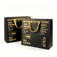 Sac cadeau en papier kraft noir avec impression dorée et poignées en ruban, emballages de haute qualité pour les magasins, boîtes personnalisées
