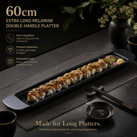 Plateau irrégulier en mélamine noire de 60 cm avec poignées, incassable, durable, sans BPA, en résine de qualité alimentaire, plateau de service pour restaurant, hôtel