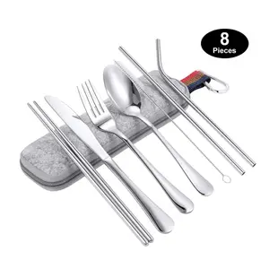 Camping Portable Travel Flatware Metal Luxury Cutlery Travel Set with Pouch Dinnerware Sets Stainless Steel Hot Selling Outdoor