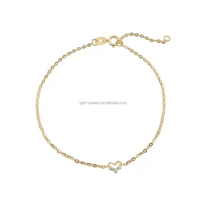 18K Real Gold Bracelet Heart Chain Natural Diamond Yellow Gold Jewelry Wholesale Women Charm Bracelet