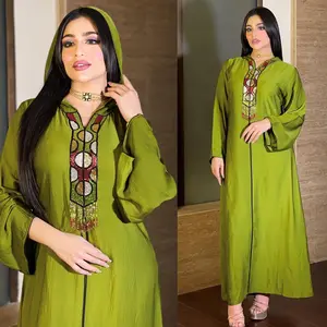 Fresh Green Middle East Turkey Light Luxury Handmade Beaded Dangle Robe Abaya Jalabia Muslim Women's Clothing all muslim dresses