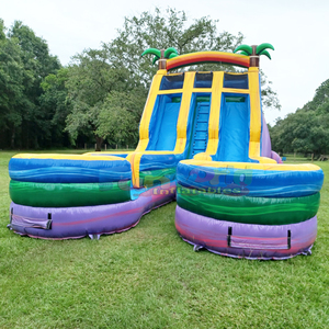 Double sided outdoor large bounce <b>house</b> commercial tobogan acuatico hinchable <b>inflatable</b> tropical water slide with pool - Product Image 1