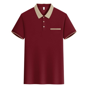 <b>Polo</b> Shirt Red Short Sleeve Solid Color Polyester Oxford Fabric For Daily Wear - Product Image 3