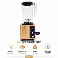 Mixeur Électrique Professionnel à Commande par Bouton, Capacité 2000ML, 5+ Vitesses, Multifonctionnel pour Usage Domestique, Camping-Car et Voiture