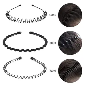 Metal Hair Hoop 3pcs Multi style Wave Headband Flexible Comb Hair Band Headbands Unisex Hair Accessories for women men