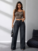 Jeans droits taille haute pour femmes, grande taille, en denim extensible et respirant, style Mom, vente en gros
