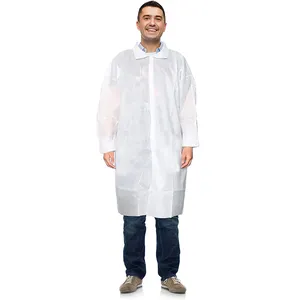 SJ OEM toptan dokunmamış beyaz tıbbi PP ucuz tek kullanımlık cerrahi Lab Coats ile cepler