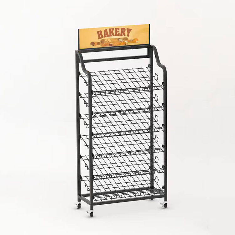 Customized Free Standing Metal Wire Display Stand Bakery Display Racks With Wire Baskets for Supermarket — view 2