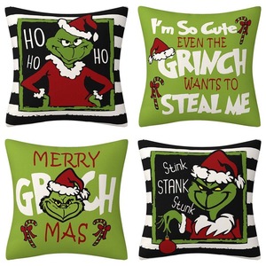 Hot-selling <b>Grinch</b> Green Monster Cartoon Print Mixed Christmas Linen Pillowcase - Product Image 5