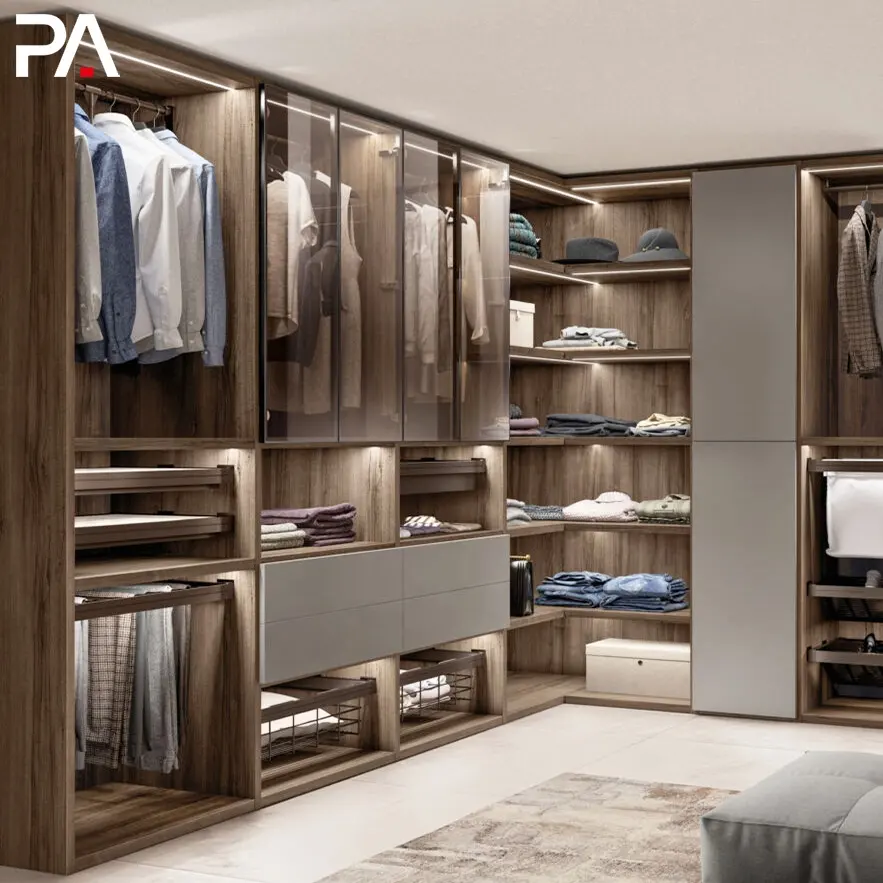 PA Schlafzimmer möbel modernes Design Glastür Holz Kleider schrank begehbarer Kleider schrank