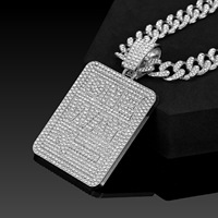 Collier pendentif alphabet plaqué or 14 carats pour homme, serti de diamants, avec lettre personnalisée, style dog tag et breloques chaîne cubaine