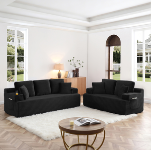 Boneless <b>Sofa</b> <b>Bed</b> Set 2 Pillows Corduroy Fabric 3 Seater Modern Memory Foam Cup Holder Side Pocket Upholstered Floor Easy - Product Image 2