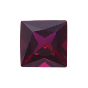 Factory Price Ruby 8# Color Synthetic Princess Shape Cut Ruby Loose Gemstone Corundum Stone