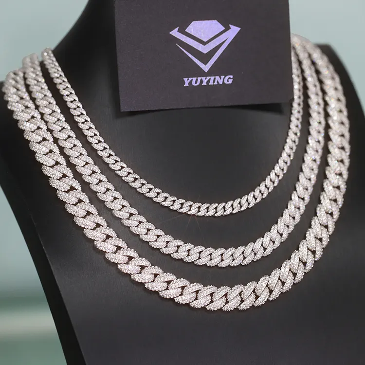 Yu Ying Iced Out 6mm-13mm VVS Moissanite Diamond Chain S925 Sterling Silver Cuban Link Chain For Mens Hiphop Jewlery