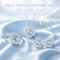 Kalung Anting Perak S925 Rantai Model Trendi Berbentuk Bunga dengan Topaz untuk Kencan, Santai, dan Sehari-hari