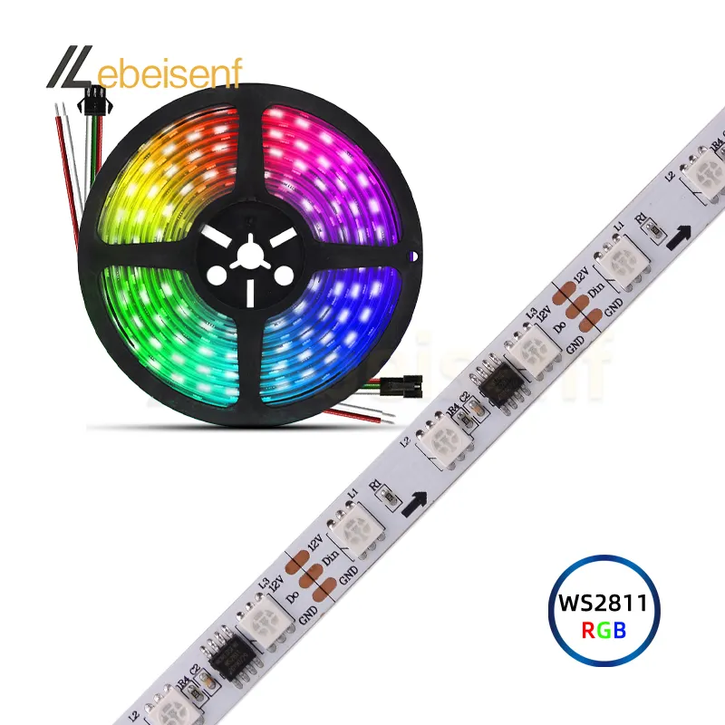 Ws2811 RGB IC địa chỉ đầy đủ màu sắc LED Pixel Strip 30 48 60 72 LEDs/M ip30 IP65 IP67 không thấm nước đen trắng PCB linh hoạt DC12V