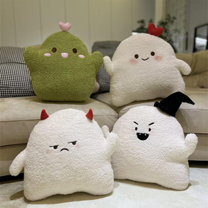 Bella faccia che agita la mano bianco <span class=keywords><strong>ciao</strong></span> fantasma peluche tocco liscio giocattolo con la testa cuore rosso divano Cuddle decorativi soffici cuscini carini - Product Image 3