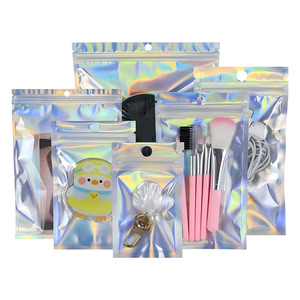 Túi kéo hologram cầu vồng có sẵn, chất liệu laser sáng bóng, đựng đồ ăn nhỏ & phụ kiện tai nghe, có cửa sổ trong suốt - Product Image 2