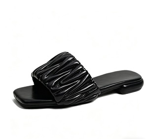 Sandales plates froncées à bout carré pour femmes, style mode, à semelle souple et bout ouvert, confortables pour l'été et le quotidien en extérieur - Product Image 6