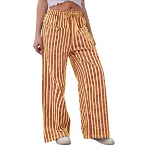 <span class=keywords><strong>Pantaloni</strong></span> Palazzo Casual da <span class=keywords><strong>Donna</strong></span> a Gamba Larga a Righe, Comodi con Coulisse, Vestibilità Ampia Oversize con Tasche, in Spandex / Poliestere OEM - Product Image 1
