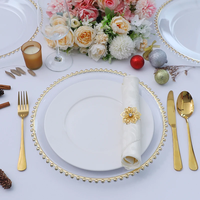 Vrac 13 pouces rond carré perlé mélamine fête or argent blanc mariage décoratif en plastique acrylique assiette à pâtisserie plaque de chargeur